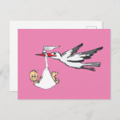 Geboorte Aankondiging Stork & Baby Meisje Briefkaa Briefkaart (Voorkant / Achterkant)
