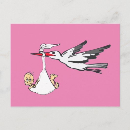 Geboorte Aankondiging Stork & Baby Meisje Briefkaa Briefkaart (Voorkant)