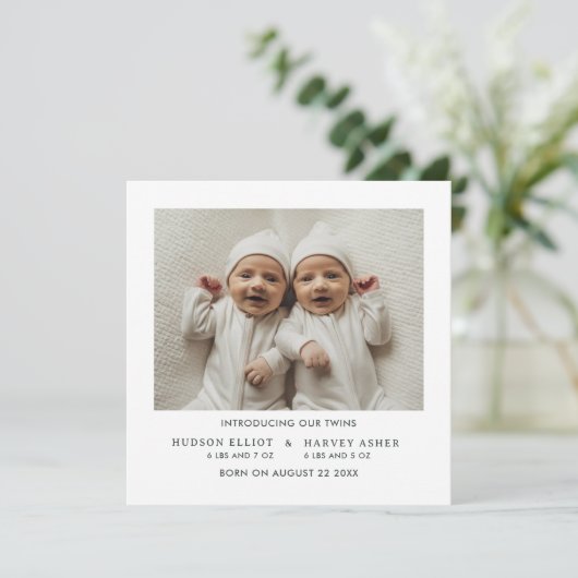 Geboorte Aankondiging Tweeling Minimalistische Vie (Staand voorkant)