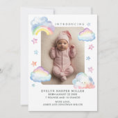 Geboorte Aankondiging Wolken & Sterren Baby Meisje (Voorkant)