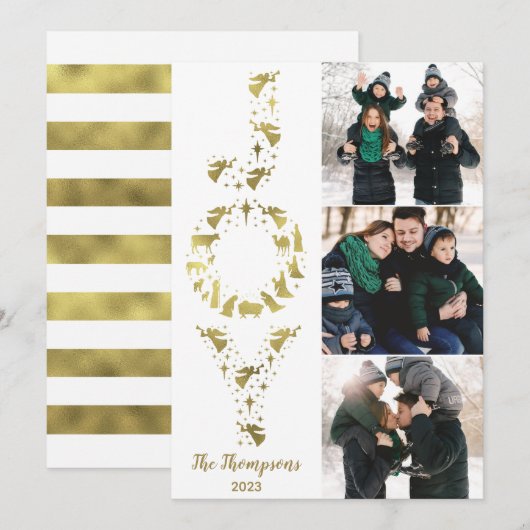 Geboorte Afbeelding Kerst Kaart, JOY Gold Foil Feestdagenkaart (Voorkant / Achterkant)