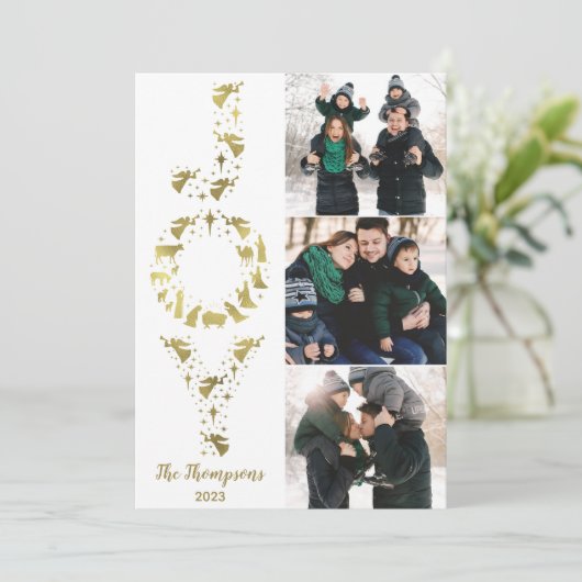 Geboorte Afbeelding Kerst Kaart, JOY Gold Foil Feestdagenkaart (Staand voorkant)