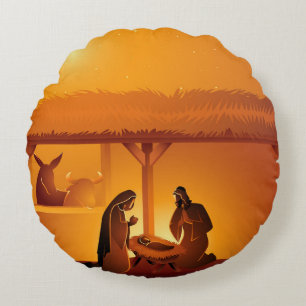 Geboorte Baby Jesus Mary Joseph Christmas Rond Kussen