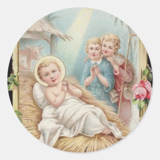 Geboorte Baby Jesus Rozen Kinderen Ronde Sticker (Voorkant)