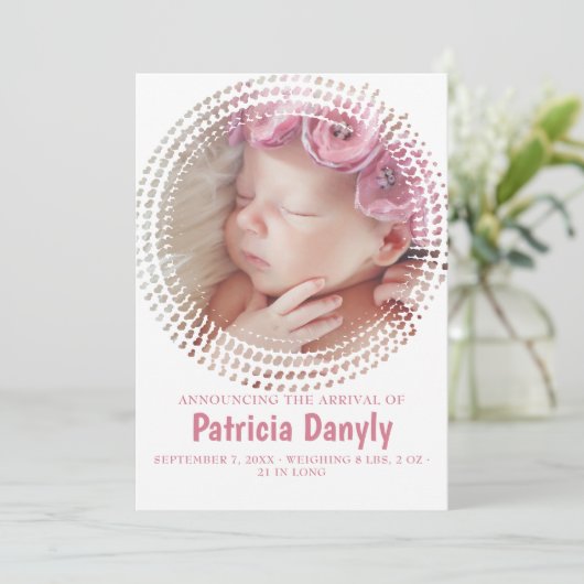 Geboorte Baby Meisje Fotocollage Eenvoudig Minimal Aankondiging (Staand voorkant)