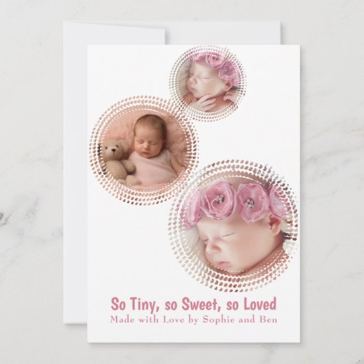 Geboorte Baby Meisje Fotocollage Eenvoudig Minimal Aankondiging (Achterkant)