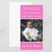 geboorte baby, voeg je foto roze toe aankondiging (Voorkant / Achterkant)