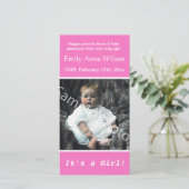 geboorte baby, voeg je foto roze toe aankondiging (Staand voorkant)