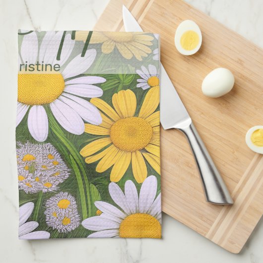 Geboorte Bloem April Daisies Keuken Handdoeken (Quarter Fold)