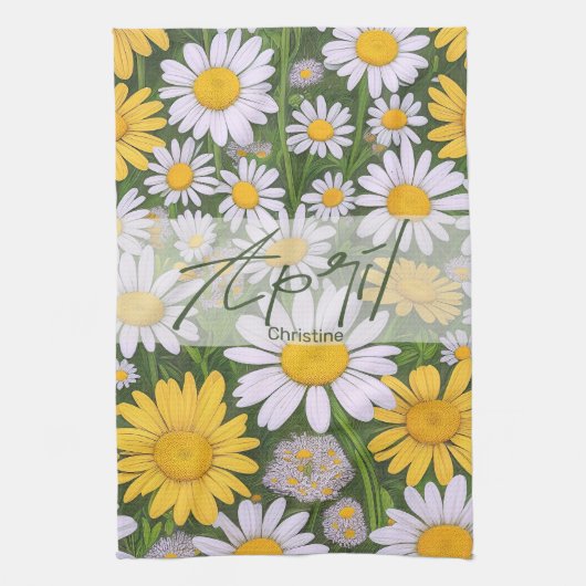 Geboorte Bloem April Daisies Keuken Handdoeken (Verticaal)