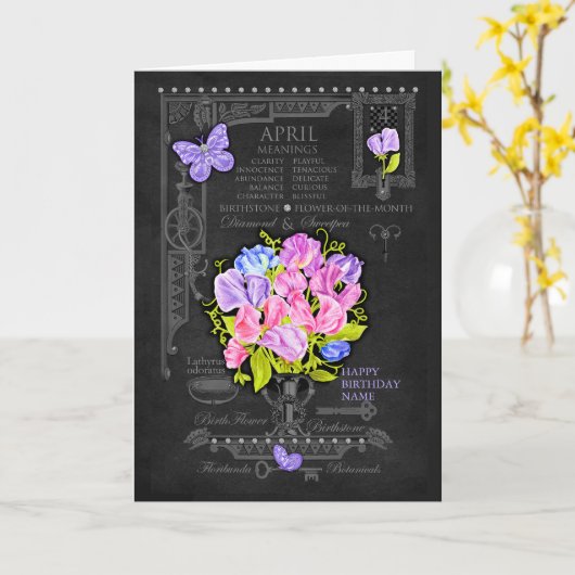 Geboorte Bloem April Krijt Gepersonaliseerde Kaart (Gele Bloem)