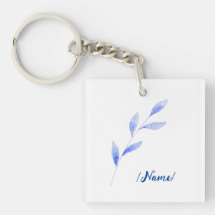 Geboorte Bloem Blauw tak Vakantie cadeau Sleutelhanger