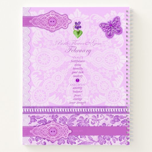 Geboorte Bloem en Gem Februari Kant Groot Notitieboek (Achterkant)