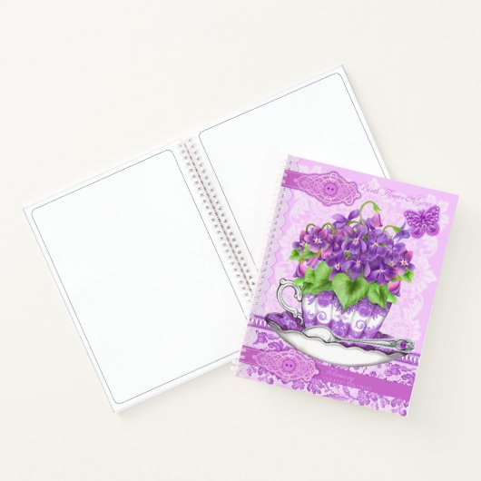 Geboorte Bloem en Gem Februari Kant Groot Notitieboek (Binnen)