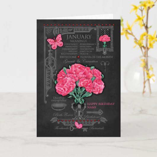 Geboorte Bloem Januari Krijt Gepersonaliseerde Kaa Kaart (Gele Bloem)