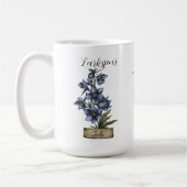 Geboorte Bloem JULI Verjaardag Larkspur Koffiemok (Links)