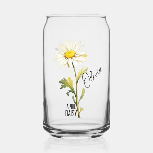 Geboorte Bloem Maand April Daisy Naam Blikvorm Glas (Voorkant)