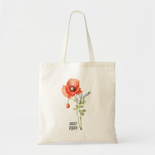 Geboorte Bloem Maand Augustus Poppy Naam Canvas ta Tote Bag (Voorkant)