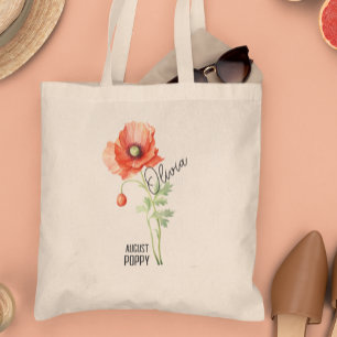 Geboorte Bloem Maand Augustus Poppy Naam Canvas ta Tote Bag