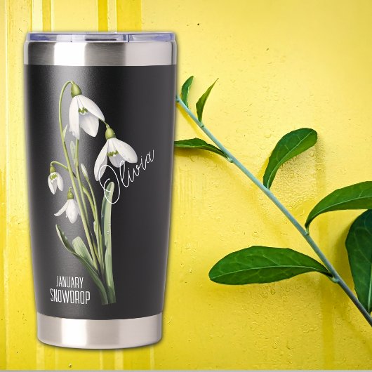 Geboorte Bloem Maand Januari Snowdrop Naam Geïsoleerde Drinkbeker