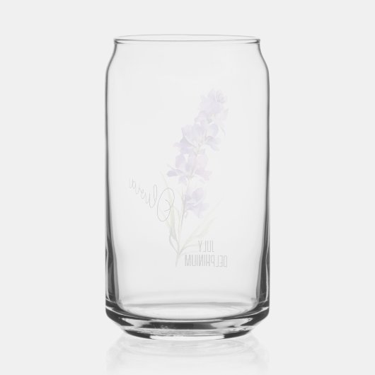 Geboorte Bloem Maand Juli Delphinium Naam Blikvorm Glas (Achterkant)