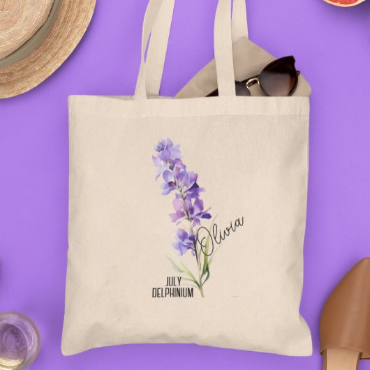 Geboorte Bloem Maand Juli Delphinium Naam Canvas t Tote Bag