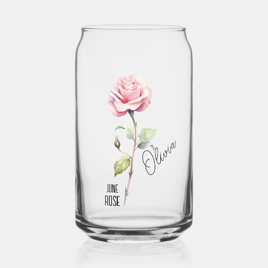 Geboorte Bloem Maand Juni Roos Naam Blikvorm Glas (Voorkant)