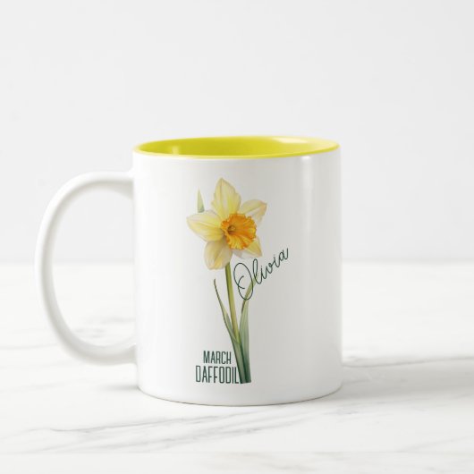 Geboorte Bloem Maand Maart Daffodil Naam Tweekleurige Koffiemok (Links)