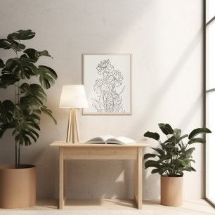 Geboorte bloem maand minimalistische inkt poster