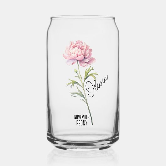 Geboorte Bloem Maand November Peony Naam Blikvorm Glas (Voorkant)