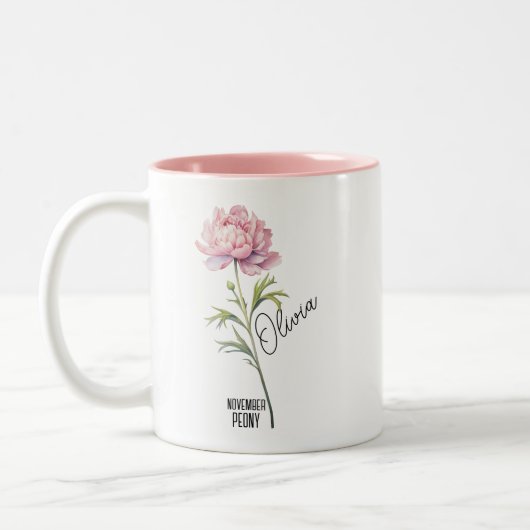 Geboorte Bloem Maand November Peony Naam Tweekleurige Koffiemok (Links)
