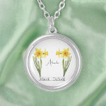 Geboorte Bloem Maart Daffodil Zilver Vergulden Ketting<br><div class="desc">Geboortemaand bloem maart Daffodil ketting met een afbeelding van narcisbloemen. Onder de bloemen is de naam "Alexandra" geschreven in een stijlvol script lettertype. Onder de naam staat "March - Daffodil", wat aangeeft dat Alexandra's geboortemaand maart is en haar geboortebloem de narcis. Het is een gepersonaliseerd ketting, waarschijnlijk aangepast als een...</div>