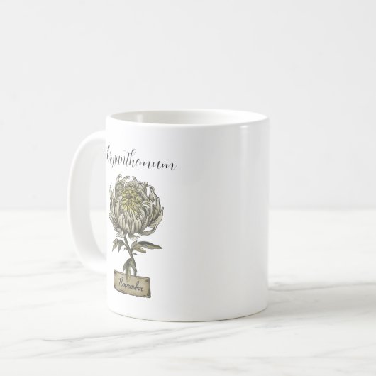 Geboorte Bloem NOVEMBER Verjaardag Chrysanthemum Koffiemok (Voorkant links)