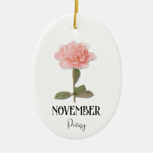 Geboorte Bloem NOVEMBER Verjaardag Pioen Roze Keramisch Ornament