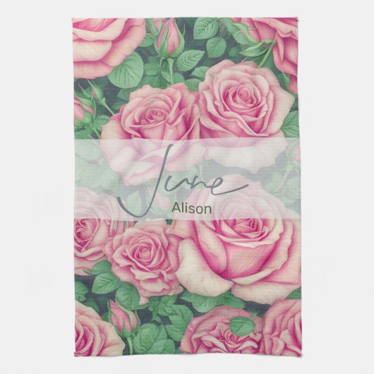 Geboorte Bloem Roos Juni Theedoek (Verticaal)