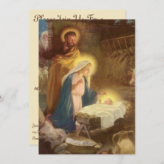 Geboorte, de Uitnodiging van het Kerstmisfeest (Voorkant / Achterkant)