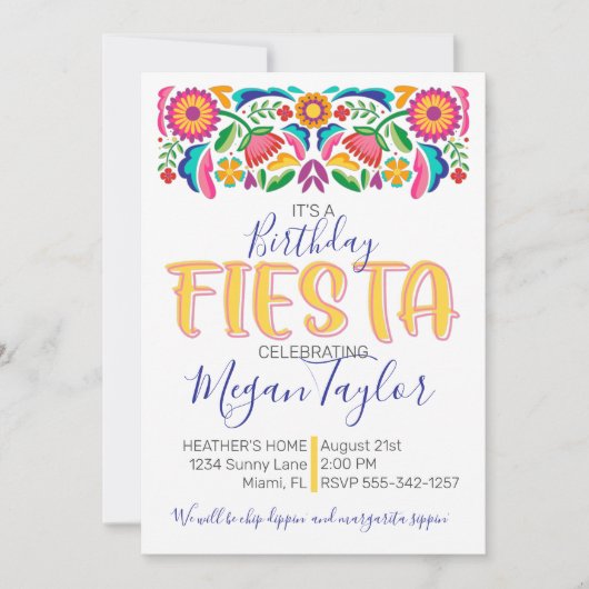 Geboorte Fiesta Viering Mexicaanse Bloemen Kaart (Voorkant)