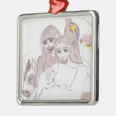 Geboorte gekleurde potlood tekening metalen ornament (Links)