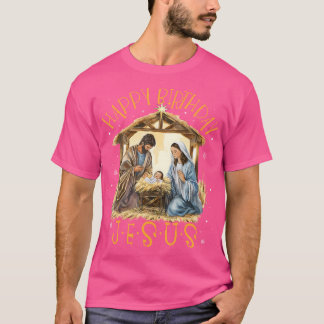 Geboorte Gelukkige Verjaardag Jezus Kerstmis Geboo T-shirt