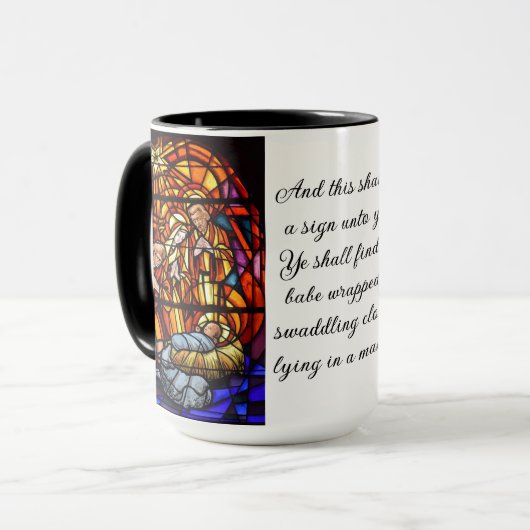 Geboorte Glas in lood Afbeelding kerstcadeau Mok (Voorkant links)