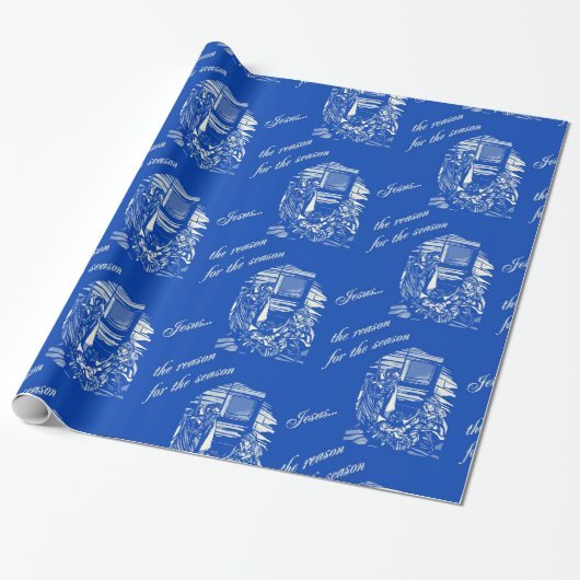 Geboorte Glas in lood - Blauw Cadeaupapier (Uitgerold)