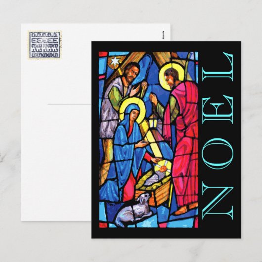 Geboorte Glas in lood NOEL met Lam en Herder Feestdagenkaart (Voorkant / Achterkant)