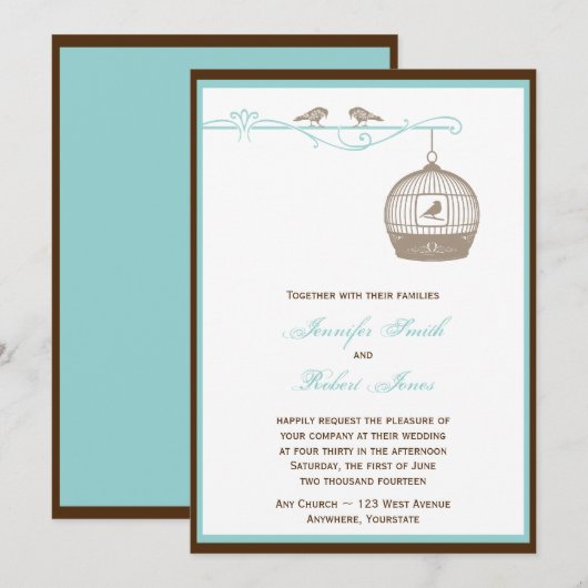 geboorte in bruine Aqua Wedding Kaart (Voorkant / Achterkant)