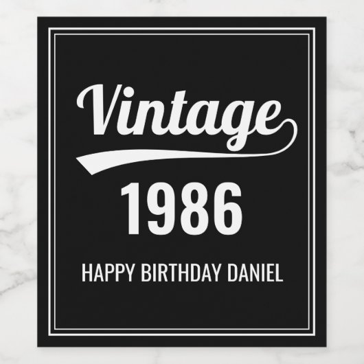  geboorte Jaar Zwarte Witte Mijlpaal Dag Wijn Etiket (Enkel label)