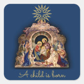 Geboorte Kerstmis Religieuze Volg de ster Blauw Vierkante Sticker (Voorkant)
