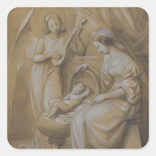 Geboorte Maagd Maria Baby Jesus Music Angel Vierkante Sticker (Voorkant)