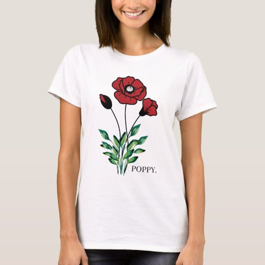 Geboorte Maand Bloem Augustus Poppy T-shirt (Voorkant)
