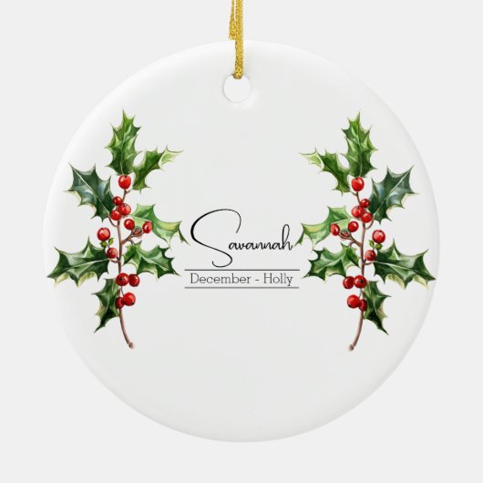 Geboorte Maand Bloem December Holly Keramisch Ornament (Achterkant)