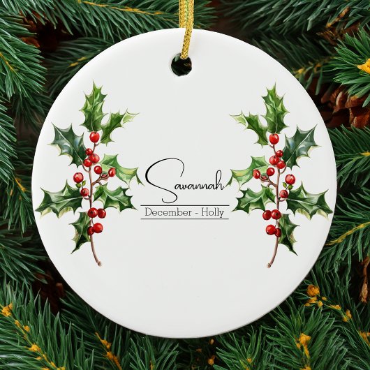 Geboorte Maand Bloem December Holly Keramisch Ornament