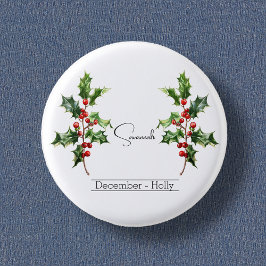 Geboorte Maand Bloem December Holly Ronde Button 3,2 Cm